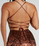 Own every entrance in the Marisol Lace-Up Column Sequin Satin Formal Dress, a brown party dress perfect for milestone birthdays and grad parties, or dancing through summer nights and unforgettable bachelorette celebrations.