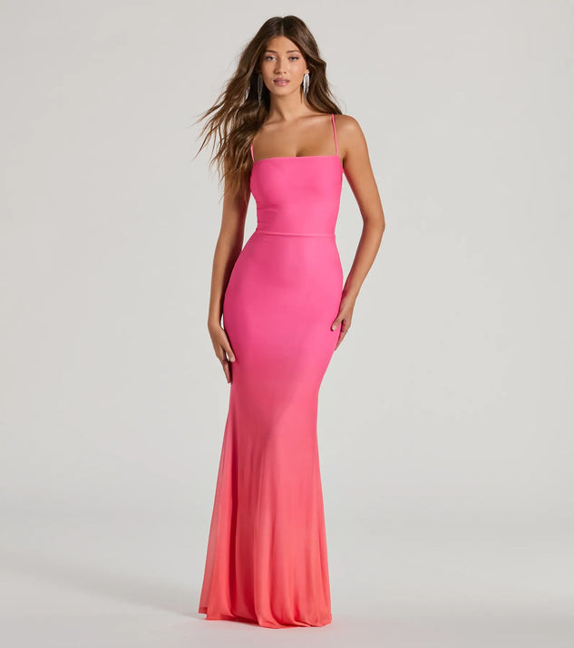 You'll feel stylish and confident in the Emmalyn Ombre Mesh Lace-Up Mermaid Dress as your Winter Formal Dress to stand out at your dance or event.