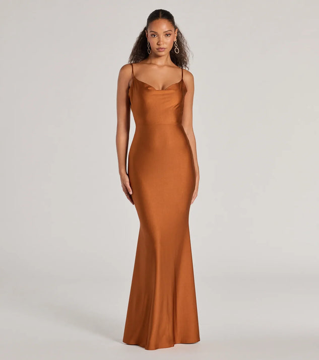 formal dresses virginia beach Virginia Cowl Neck Tie-Back Mermaid Formal Dress