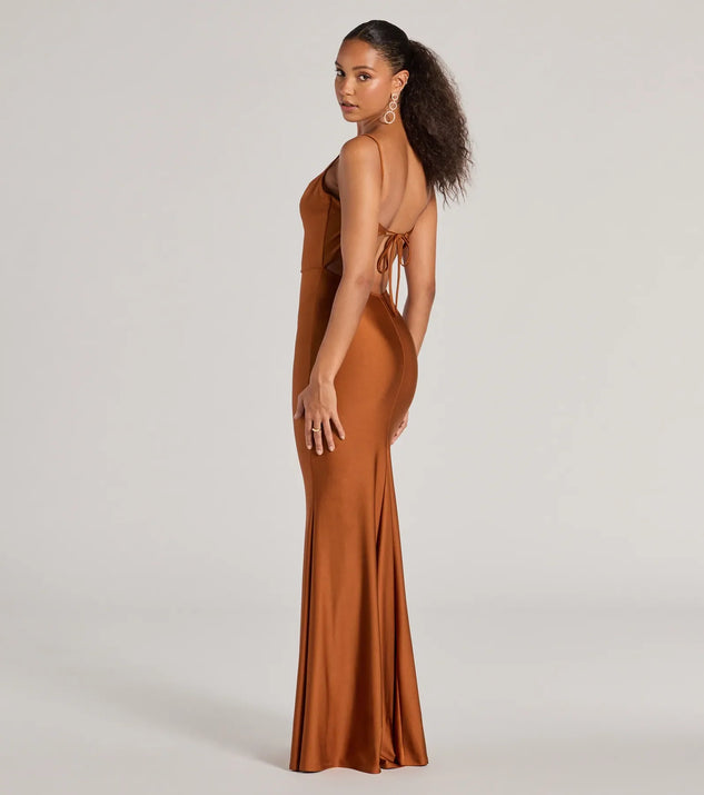 chinese dress ladies Virginia Cowl Neck Tie-Back Mermaid Formal Dress