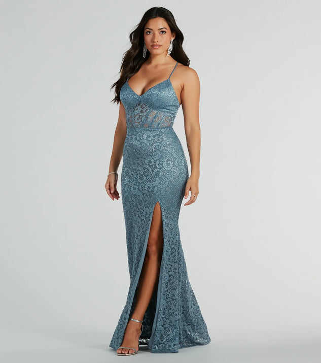You'll be the best dressed in the Teresa Lace Up Corset Mermaid Lace Formal Dress as your summer formal dress with unique details from Windsor.