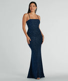 The Daisia Strappy Back Mermaid Glitter Formal Dress is a shimmery navy glitter dress that catches the light beautifully, perfect for any special outfit like Winter Formal attire, clubwear, or a wedding guest dress.