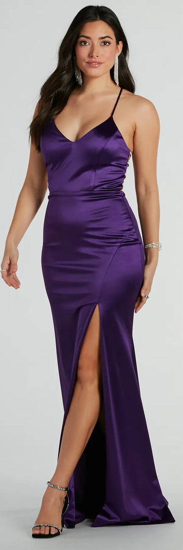 Abbey Rhinestone Strappy A-Line Satin Formal Dress