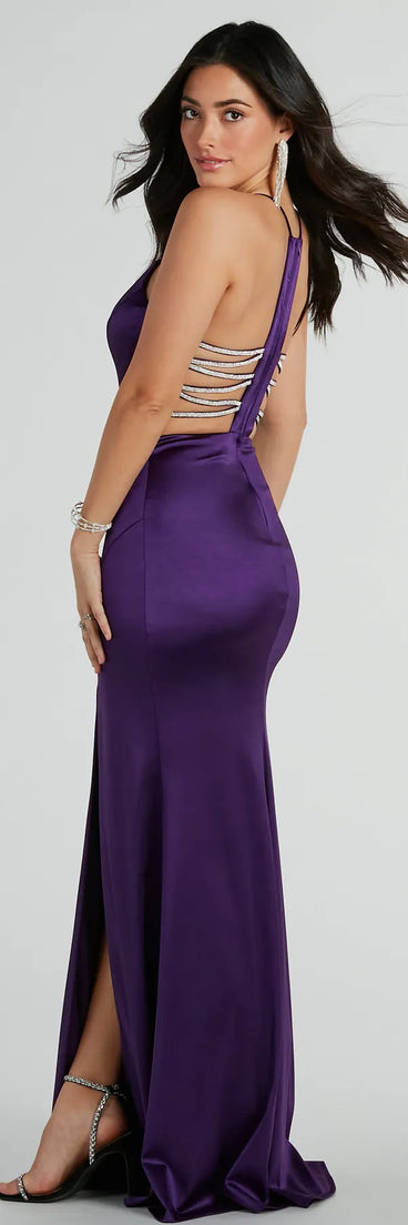 Abbey Rhinestone Strappy A-Line Satin Formal Dress