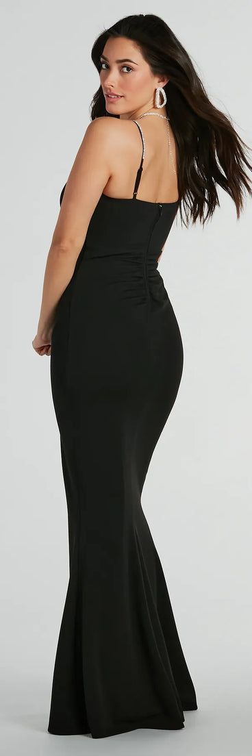 Angelique Rhinestone Mermaid Crepe Formal Dress