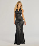 Turn heads at Prom 2025 in this black prom dress, where statement-making details meet the iconic style of the Aleah Formal Satin Halter Mermaid Dress .