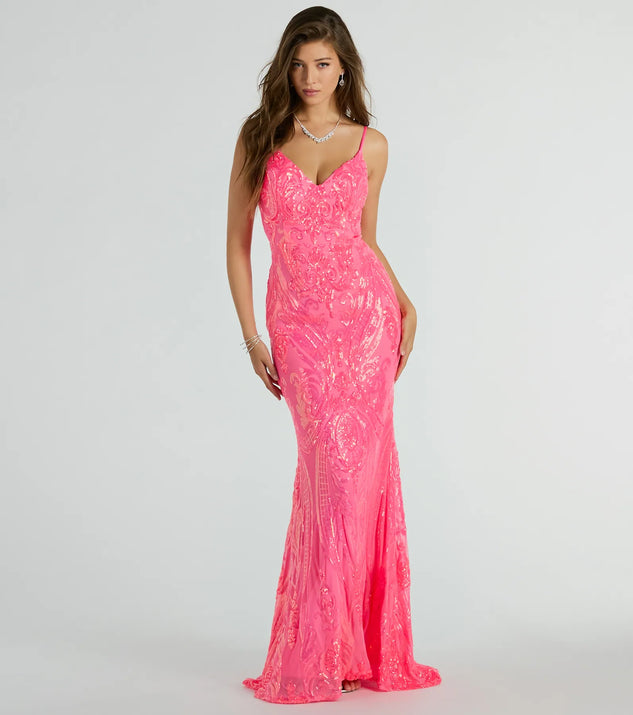 open lace back dress Elliana Formal Sequin Mermaid Dress