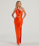 Turn heads at Prom 2025 in this orange prom dress, where statement-making details meet the iconic style of the Avery One Shoulder Cutout Slim Formal Dress .