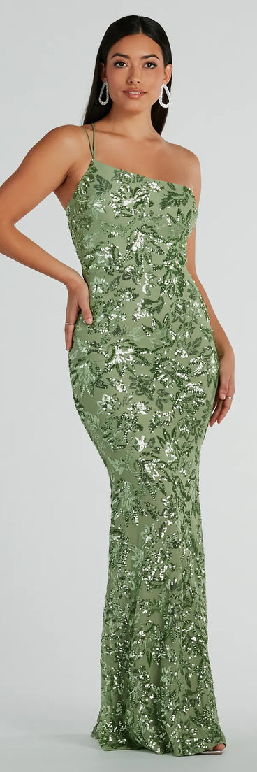 Own every entrance in the Meredith One-Shoulder Sequin Formal Dress, a sage green party dress perfect for milestone birthdays, homecoming dances, and unforgettable bachelorette celebrations.