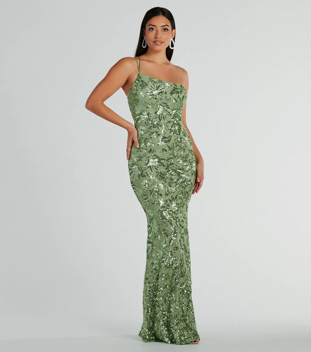 Green Sequined Dress Meredith One-Shoulder Sequin Formal Dress Green Sequined Dress Meredith One-Shoulder Sequin Formal Dress