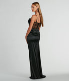 Whether it's the color or silhouette of the Fallon Satin Corset Side Sash Formal Dress, this black bridesmaid dress is a gorgeous pick for a maid-of-honor or to create a bridal party look ready to celebrate!