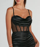 Make a bold statement in the Fallon Satin Corset Side Sash Formal Dress in black, the perfect spring dress for weddings, cocktail hours, nights out, and/or seasonal celebrations.