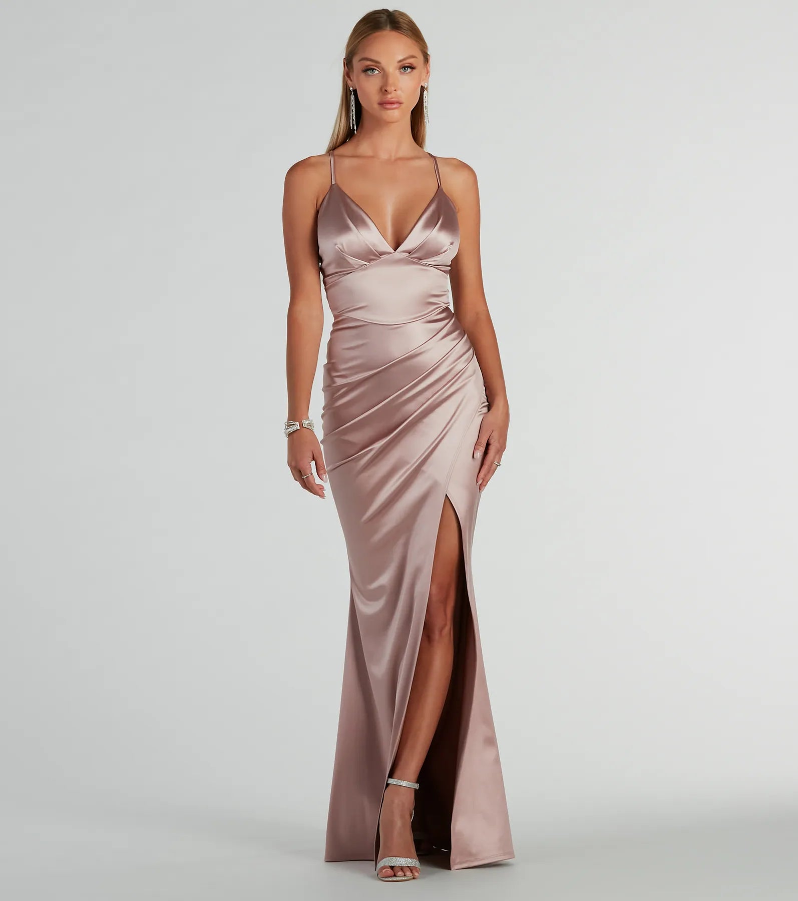 ワンピース A FERRETTI FW25 Satin dress (A04016627 0218) Asymmetrical long satin dress | Alberta Ferretti