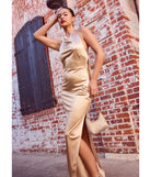Revamp your 2025 wardrobe with this chic addition, the Melina Halter Slim Long Satin Formal Dress in gold, perfect for elevating your style in the new year.