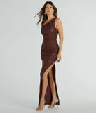 Whether it's the color or silhouette of the Yara One-Shoulder High Slit Glitter Mesh Formal Dress, this brown bridesmaid dress is a gorgeous pick for a maid-of-honor or to create a bridal party look ready to celebrate!