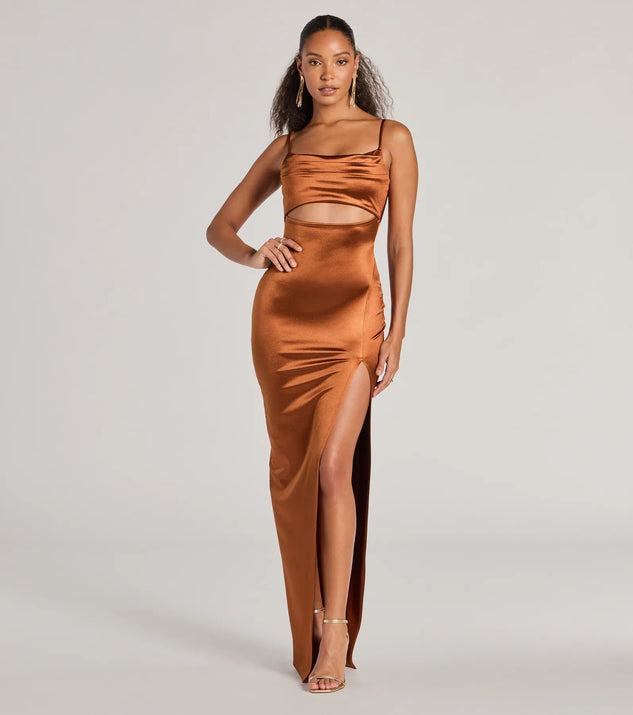 Kyla Cutout High Slit Satin Formal Dress | Windsor Kyla Cutout High Slit Satin Formal Dress | Windsor