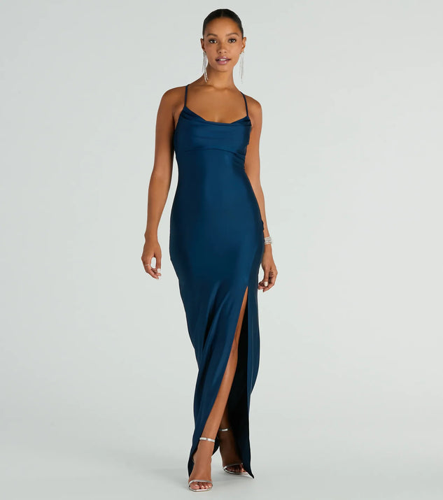 Navy cowl neck dress online