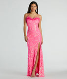 Cara Marabou Trim Mermaid Slit Sequin Formal Dress