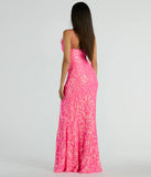 Cara Marabou Trim Mermaid Slit Sequin Formal Dress
