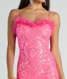 Cara Marabou Trim Mermaid Slit Sequin Formal Dress