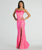 Cara Marabou Trim Mermaid Slit Sequin Formal Dress