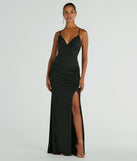You'll be the best dressed in the Melinda V-Neck Slit Mermaid Glitter Formal Dress as your summer formal dress with unique details from Windsor.