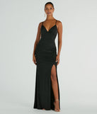Turn heads at Prom 2025 in this black prom dress, where statement-making details meet the iconic style of the Melinda V-Neck Slit Mermaid Glitter Formal Dress .
