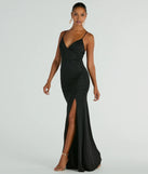 You'll be the best dressed in the Melinda V-Neck Slit Mermaid Glitter Formal Dress as your summer formal dress with unique details from Windsor.