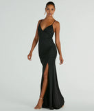 Whether it's the color or silhouette of the Melinda V-Neck Slit Mermaid Glitter Formal Dress, this black bridesmaid dress is a gorgeous pick for a maid-of-honor or to create a bridal party look ready to celebrate!