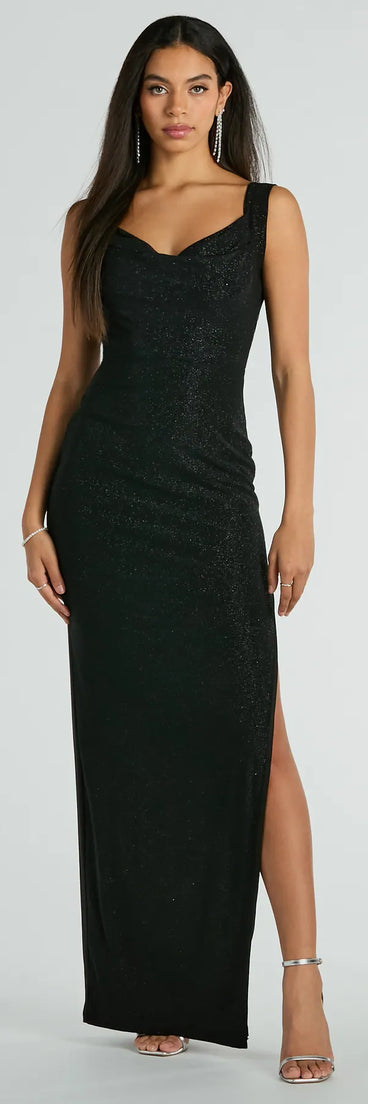 Make the big day unforgettable with the Claire Low-Back Slim Glitter Mesh Formal Dress, a gorgeous black bridesmaid dress that balances elegance and affordability.