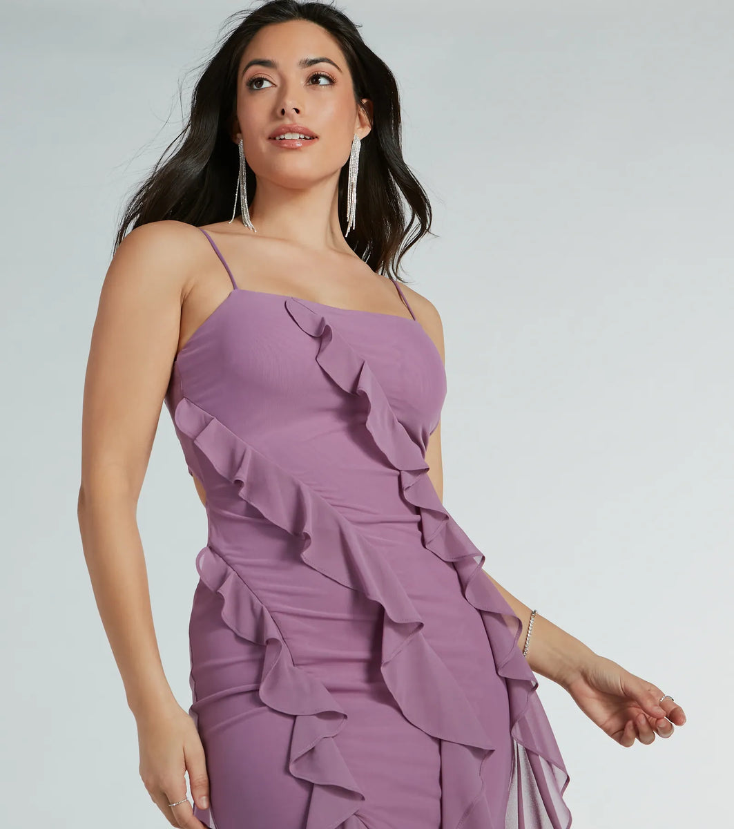 Sophia Lace-Up Ruffle Mermaid Mesh Formal Dress & Windsor