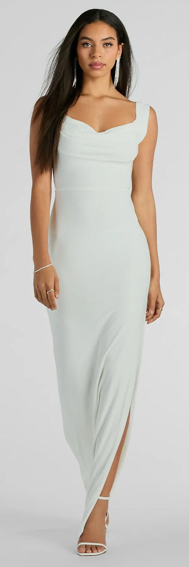 Shimmer through every feed refresh in the Claire Low-Back Slim Glitter Mesh Formal Dress, a viral-worthy look from Windsor's off-white prom dresses that nails bold, confident energy.