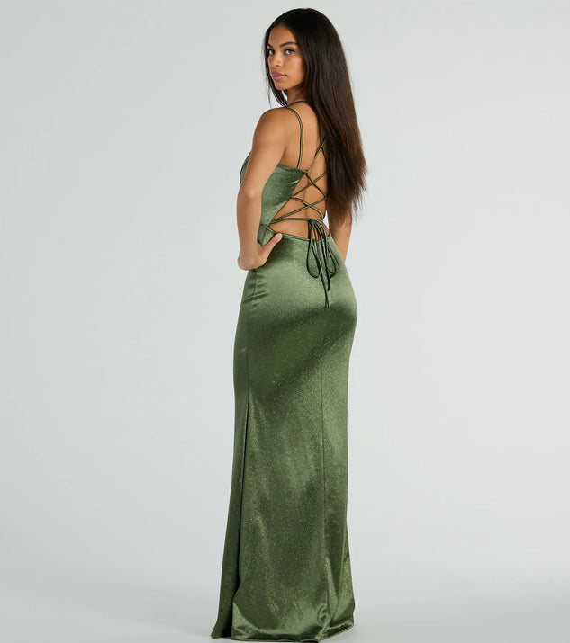 Macy Lace Up Slim Glitter Satin Formal Dress | Windsor Macy Lace Up Slim Glitter Satin Formal Dress | Windsor