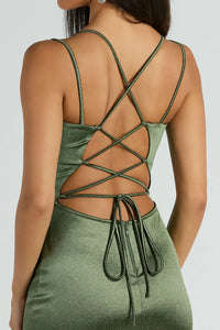 macy's olive green dress Macy Lace Up Slim Glitter Satin Formal the Macy fits to perfection with flattering (and adjustable) details like the tie at the waist Women's Green Semi-Formal Cocktail &