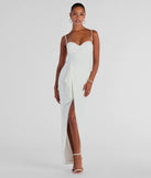 Step into milestone moments with the Darcie Sweetheart Ruffle Slim Crepe Formal Dress, a standout in white dresses perfect for birdal showers, Easter celebrations, and 2025 grad looks.