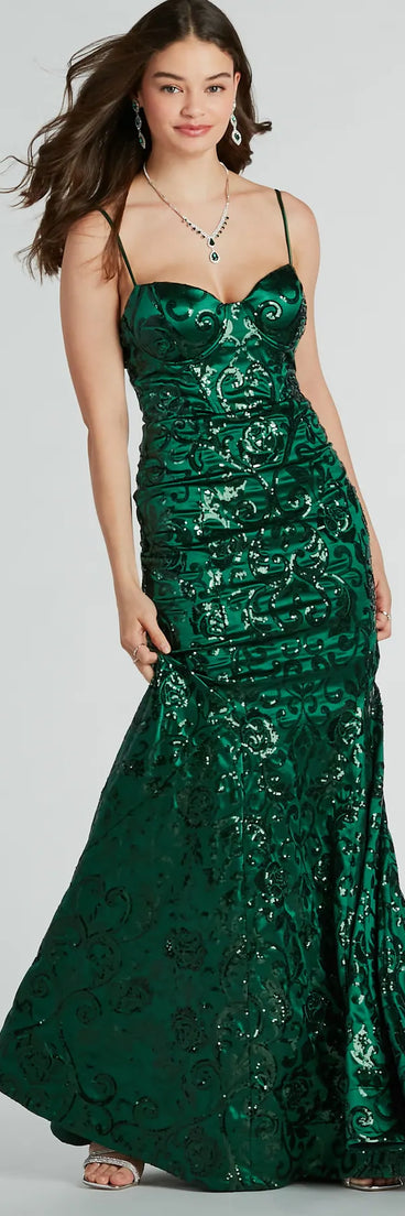The Tori Sweetheart Mermaid Sequin Satin Formal Dress is your new go-to hunter green dress—effortless, versatile, and made to update your fall style in seconds.