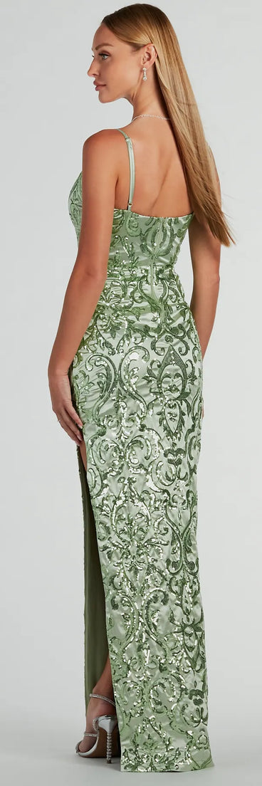 Revamp your 2025 wardrobe with this chic addition, the Alessia Square Neck Slim Sequin Satin Formal Dress in sage green, perfect for elevating your style in the new year.