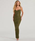 Turn heads at Prom 2025 in this olive green prom dress, where statement-making details meet the iconic style of the Maria Sweetheart Ruched Slim Mesh Formal Dress .