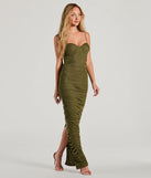 Revamp your 2025 wardrobe with this chic addition, the Maria Sweetheart Ruched Slim Mesh Formal Dress in olive green, perfect for elevating your style in the new year.