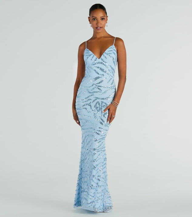 You'll feel stylish and confident in the Steffanie V-Neck Sequin Bead Mermaid Formal Dress as your Winter Formal Dress to stand out at your dance or event.