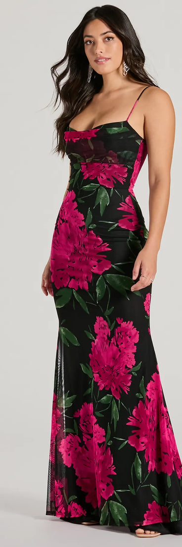Savannah Cowl Neck Mermaid Floral Formal Dress | Windsor Savannah Cowl Neck Mermaid Floral Formal Dress | Windsor