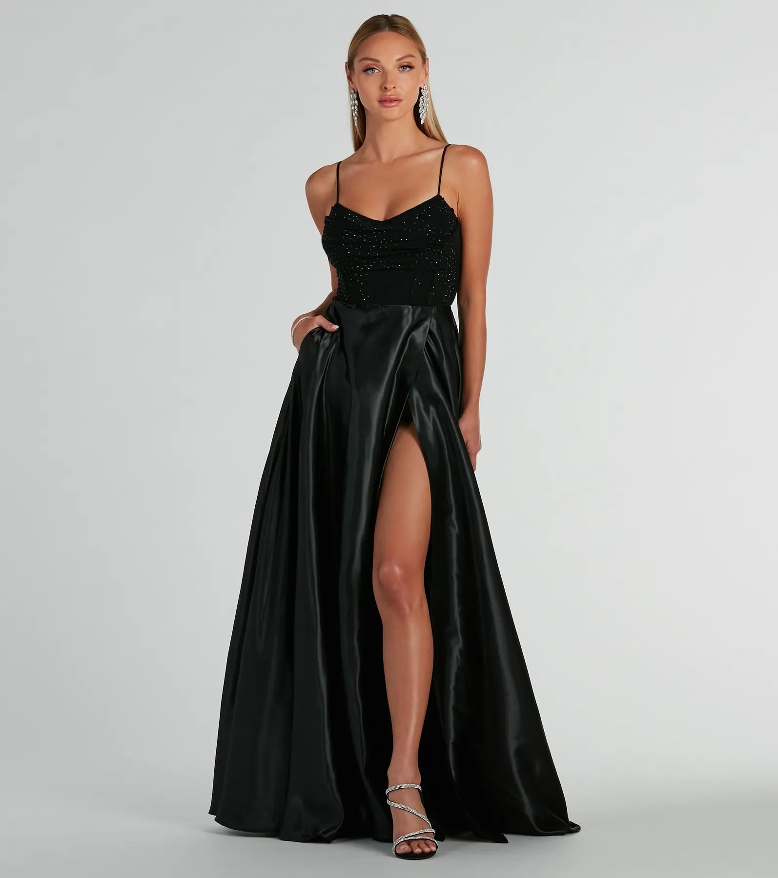Amazon.com: Satin Halter Backless Silt Midi Dress for Women