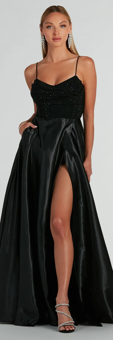 Make the big day unforgettable with the Ammara Cowl Neck Slit A-Line Satin Formal Dress, a gorgeous black bridesmaid dress that balances elegance and affordability.