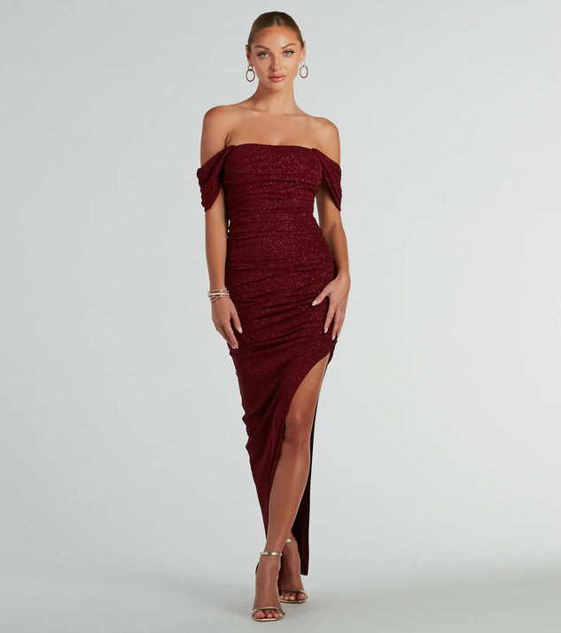 Kairi Off-The-Shoulder Glitter Mesh Formal Dress | Windsor