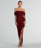 You'll be the best dressed in the Kairi Off-The-Shoulder Glitter Mesh Formal Dress as your summer formal dress with unique details from Windsor.