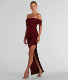 You'll be the best dressed in the Kairi Off-The-Shoulder Glitter Mesh Formal Dress as your summer formal dress with unique details from Windsor.