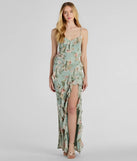 Turn heads at Prom 2025 in this sage green prom dress, where statement-making details meet the iconic style of the Helga V-Neck Ruffled Mermaid Floral Formal Dress .