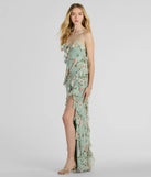 The Helga V-Neck Ruffled Mermaid Floral Formal Dress in sage is a stunning green prom dress designed to capture attention with its fresh or bold color and effortlessly stylish silhouette.