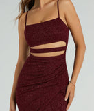 Make a bold statement in the Candice Cutout Strappy Mermaid Glitter Formal Dress in wine, the perfect spring dress for weddings, cocktail hours, nights out, and/or seasonal celebrations.