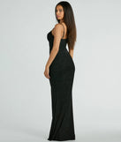 You'll be the best dressed in the Mila Cowl Neck Wrap Slit Mermaid Glitter Formal Dress as your summer formal dress with unique details from Windsor.